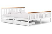 Bed Frame with 2 Drawers White Solid Pine Wood 180x200 cm