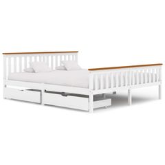 Bed Frame with 2 Drawers White Solid Pine Wood 180x200 cm