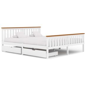 Bed Frame with 2 Drawers White Solid Pine Wood 180x200 cm
