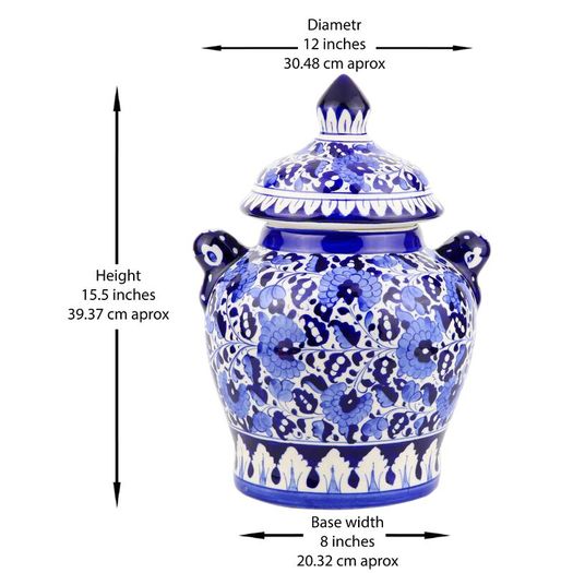 Blue Floral Handmade and Hand Painted Large Ceramic Jar with Lid, Chinese Style Jar | Warehouse Clearance | Massive Discount | Bargain prices