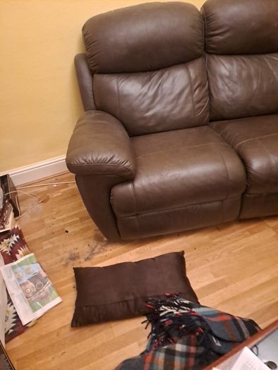 Brown Leather Two Seater Reclining Couch
