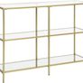 Entryway Cabinet, 3 Tier Shelf, Tempered Glass, 100 x 30 x 73 cm, Metal Frame, Modern Style, Hallway, Living Room, Bedroom, Gold Image 2