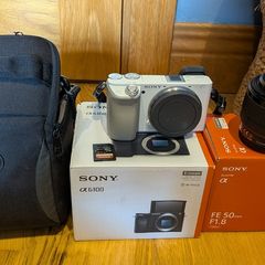 White Sony A6100 + Sony 50mm F1.8 Lens, Lowepro Bag & SD Card
