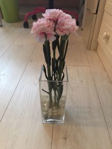 Glass vase and faux carnations