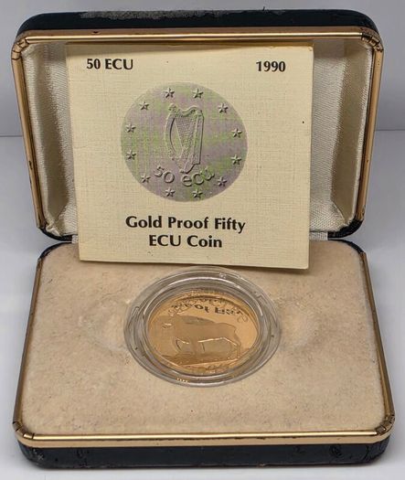 Ireland 1990 50 Ecu Gold Proof Coin in Original Holder with COA