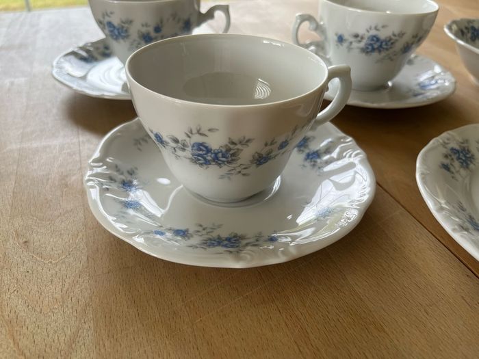 Cups, Saucers, Teapot, Dessert Bowls, Dessert Plates