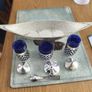 Boat sheaped holder of Cobalt Blue Glass Vintage Condiment / cruet Set Silver Plated Tableware, Made in England Image 3
