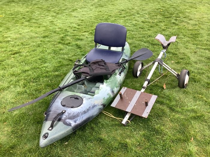 Fishing kayak with trolley