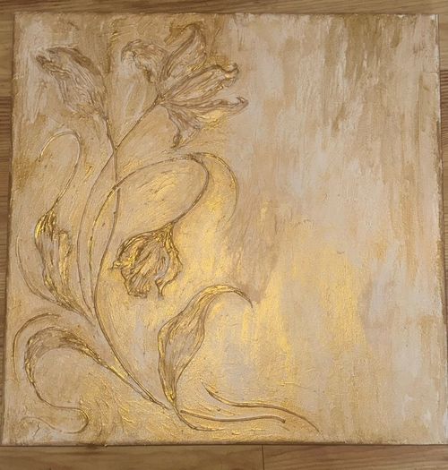 Gold Floral Textured Wall Art