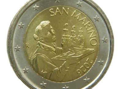 San Marino 2 Euro National Regular Coin 2026. Uncirculated.
