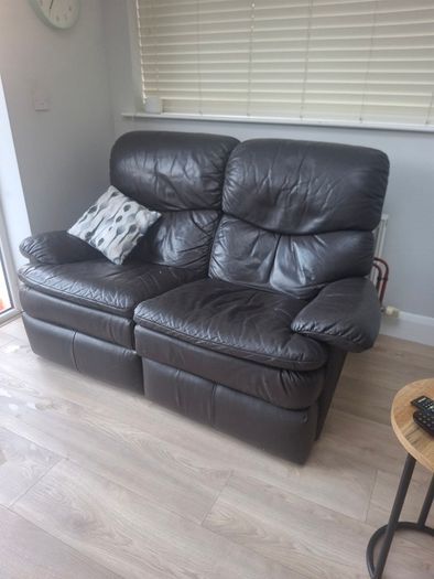 Brown leather couches - 2x 2 seaters
