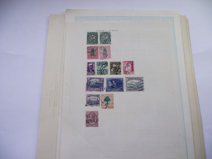 A collection of stamps from Northern Rhodesia, Southern Rhodesia, Rhodesia, South Africa and Nyasaland on loose pages