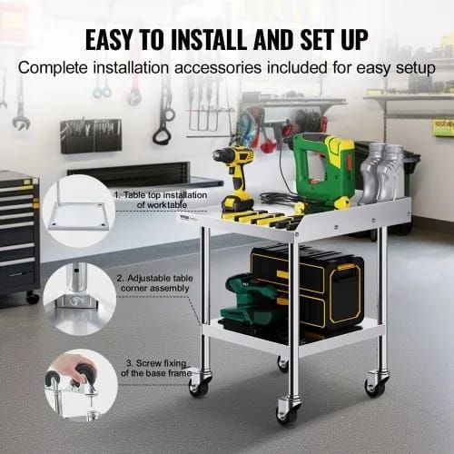 Stainless Steel Work Table 61x61 cm Commercial Food Prep Table W/ 4 Casters