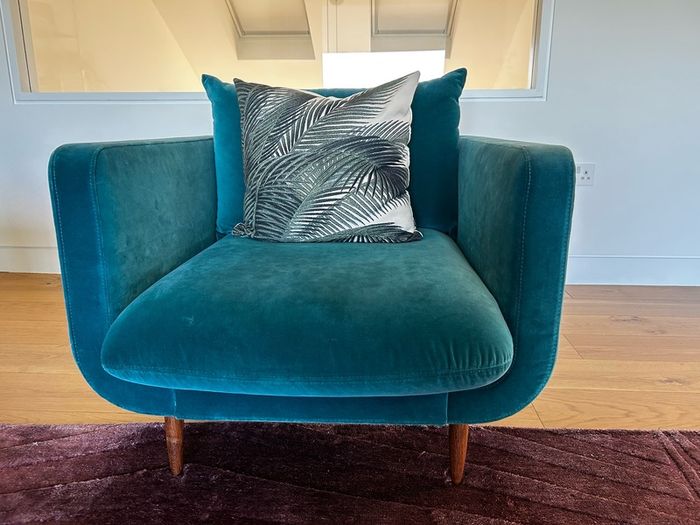 2 velvet teal arm chairs for sale