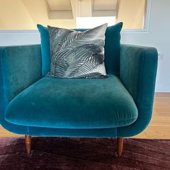 2 velvet teal arm chairs for sale