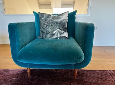 2 velvet teal arm chairs for sale