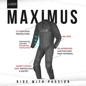 MZB Maximus Matt Black Premium Buffalo Motorcycle Leathers