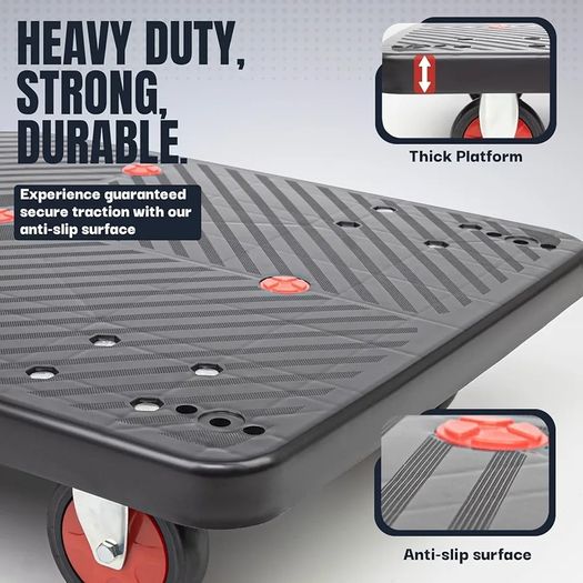 400kg capacity Platform Truck Heavy Duty Trolley with 2 bungee cords with hooks Multipurpose Utility Trolley - Versatile Folding