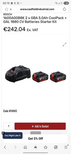 Bosch Professional Starter Set ( 2 x 5Ah Coolpack amp share battery's & 1 x 8amp fast charger )