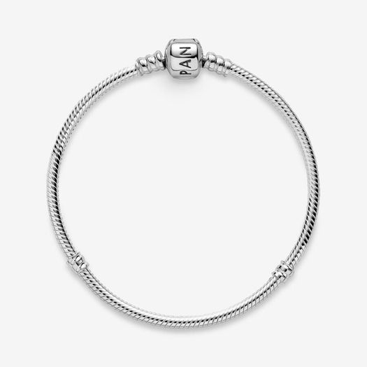 Pandora Moments Barrel Clasp Snake Chain Bracelet with silver Sparkling Paw Print Charm