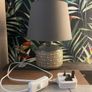 Grey Erin Printed Bedside Table Lamp with Shade & Bulb Image 4