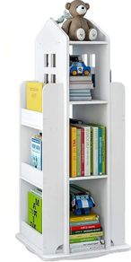 3-Tier Rotary Bookshelf Childrens Bookcases 360 Rotating Storage Display Rack Floor Standing Swivel Bookcase for Bedroom Living Room Study Office White