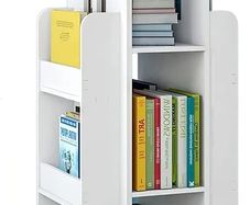3-Tier Rotary Bookshelf Childrens Bookcases 360 Rotating Storage Display Rack Floor Standing Swivel Bookcase for Bedroom Living Room Study Office White