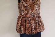Leopard Print and Black Dress with Peplum Detail and Bow