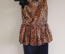 Leopard Print and Black Dress with Peplum Detail and Bow
