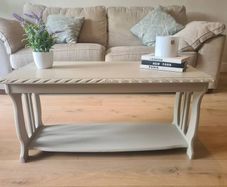 Coffee Table with Storage Shelf Cream Refinished