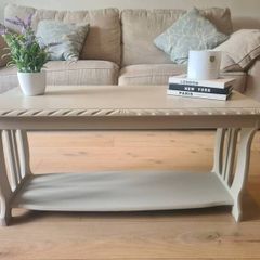 Coffee Table with Storage Shelf Cream Refinished