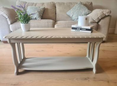 Coffee Table with Storage Shelf Cream Refinished
