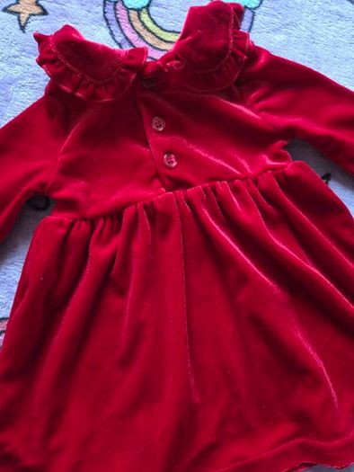 0-3m, With Tags Red Velour Dress with Collar