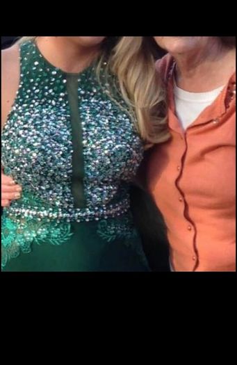Open Back Green with Diamond with zip up the back Ball Gown/ Debs/ Prom Dress size UK 10