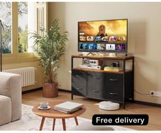 Chest of Drawers Bedroom with 6 Drawers, Fabric Storage Drawers with 2 USB and 2 Sockets