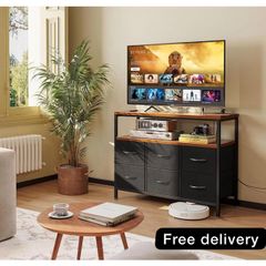 Chest of Drawers Bedroom with 6 Drawers, Fabric Storage Drawers with 2 USB and 2 Sockets