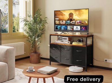 Chest of Drawers Bedroom with 6 Drawers, Fabric Storage Drawers with 2 USB and 2 Sockets