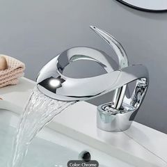 Bathroom Tap  Waterfall Elegant Single-Handle Design |Chrome, Black, or White