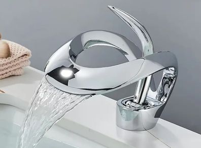 Bathroom Tap  Waterfall Elegant Single-Handle Design |Chrome, Black, or White