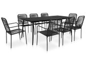 9 Piece Outdoor Dining Set Cotton Rope and Steel Black