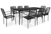 9 Piece Outdoor Dining Set Cotton Rope and Steel Black