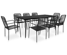 9 Piece Outdoor Dining Set Cotton Rope and Steel Black
