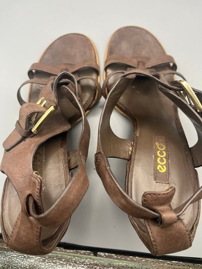 ECCO Ladies Brown Leather High Heel Sandals Size 9 EU40