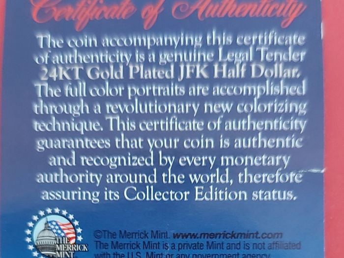 U.S.A. ROYAL ENGAGEMENT 24kt Gold Plated Kennedy Half Dollar Coin