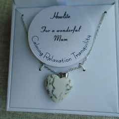 White Howlite heart pendant, Lucy K gemstone jewellery, Howlite necklace,Mother's day gift Gift