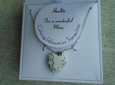 White Howlite heart pendant, Lucy K gemstone jewellery, Howlite necklace,Mother's day gift Gift