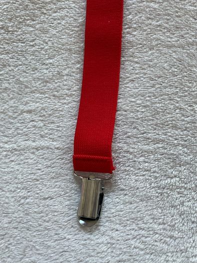 Red Suspenders Elastic Braces Adjustable Silver Clips Unisex Cosplay Costume