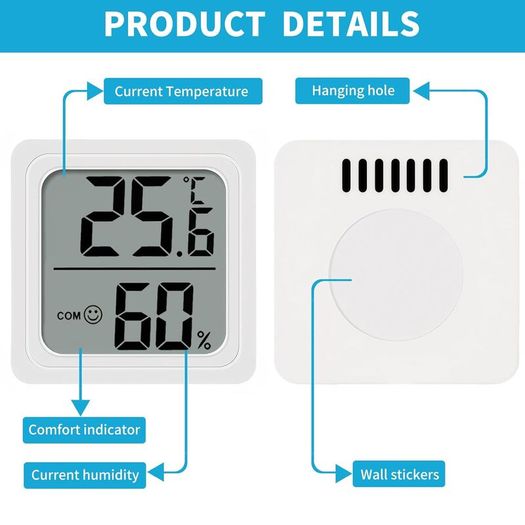 4PCS Room Thermometer, Digital Room Hygrometer Accurate Temperature Humidity Meter Gauge Monitor Indoor Humidity Meter Large LCD Display Celsius for House Greenhouse Baby Office Garden Cellar (White)