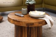 Round Solid Wood Coffee Table 60cm  Modern Wooden Living Room Accent Table