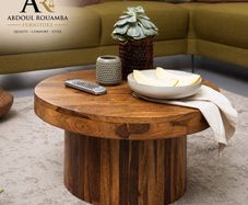 Round Solid Wood Coffee Table 60cm  Modern Wooden Living Room Accent Table